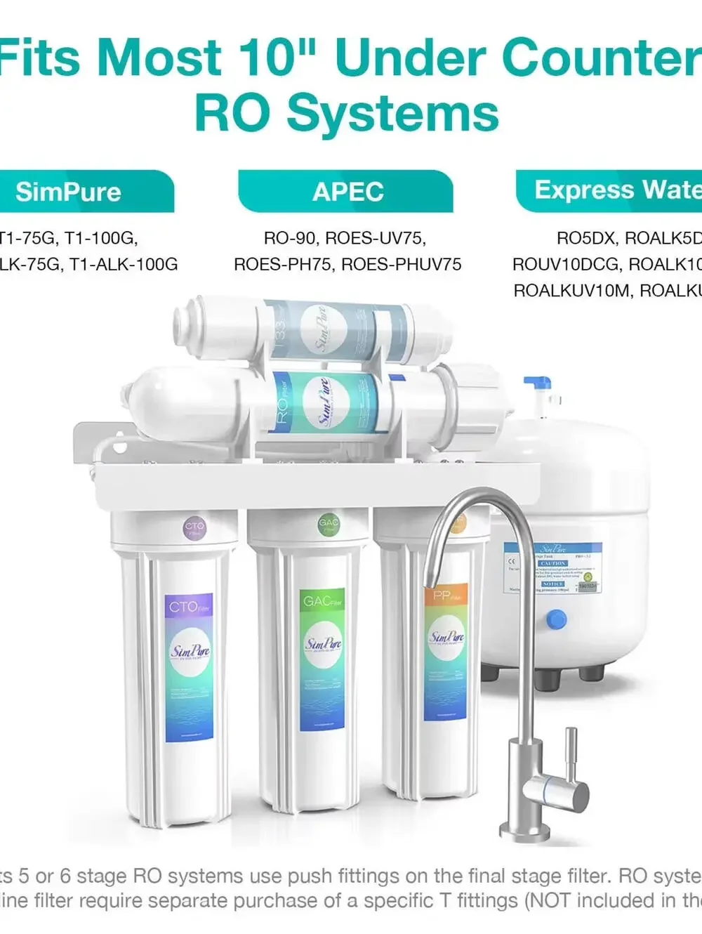 New SimPure 6-Stage Water Filter Kit PP GAC CTO RO T33 ALK + Fittings